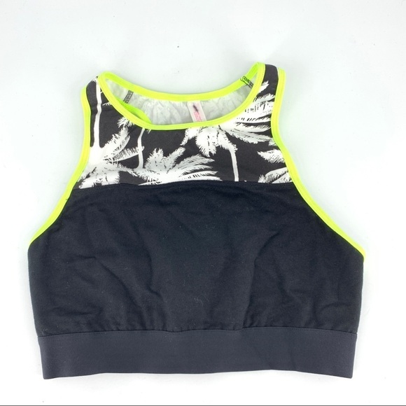 PINK Victoria's Secret Other - PINK Victoria’s Secret Bra Crop Sports Black Palm Printed Cotton Light Support